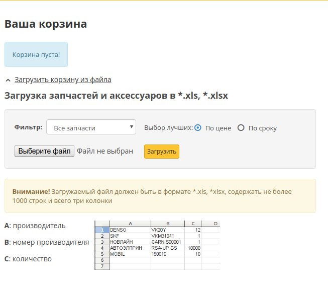 Загрузка корзины из файла